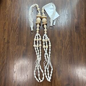 IKEA ANVÄNDBAR Plant Hanger White Cotton Natural Wood Beads Macrame Boho Decor